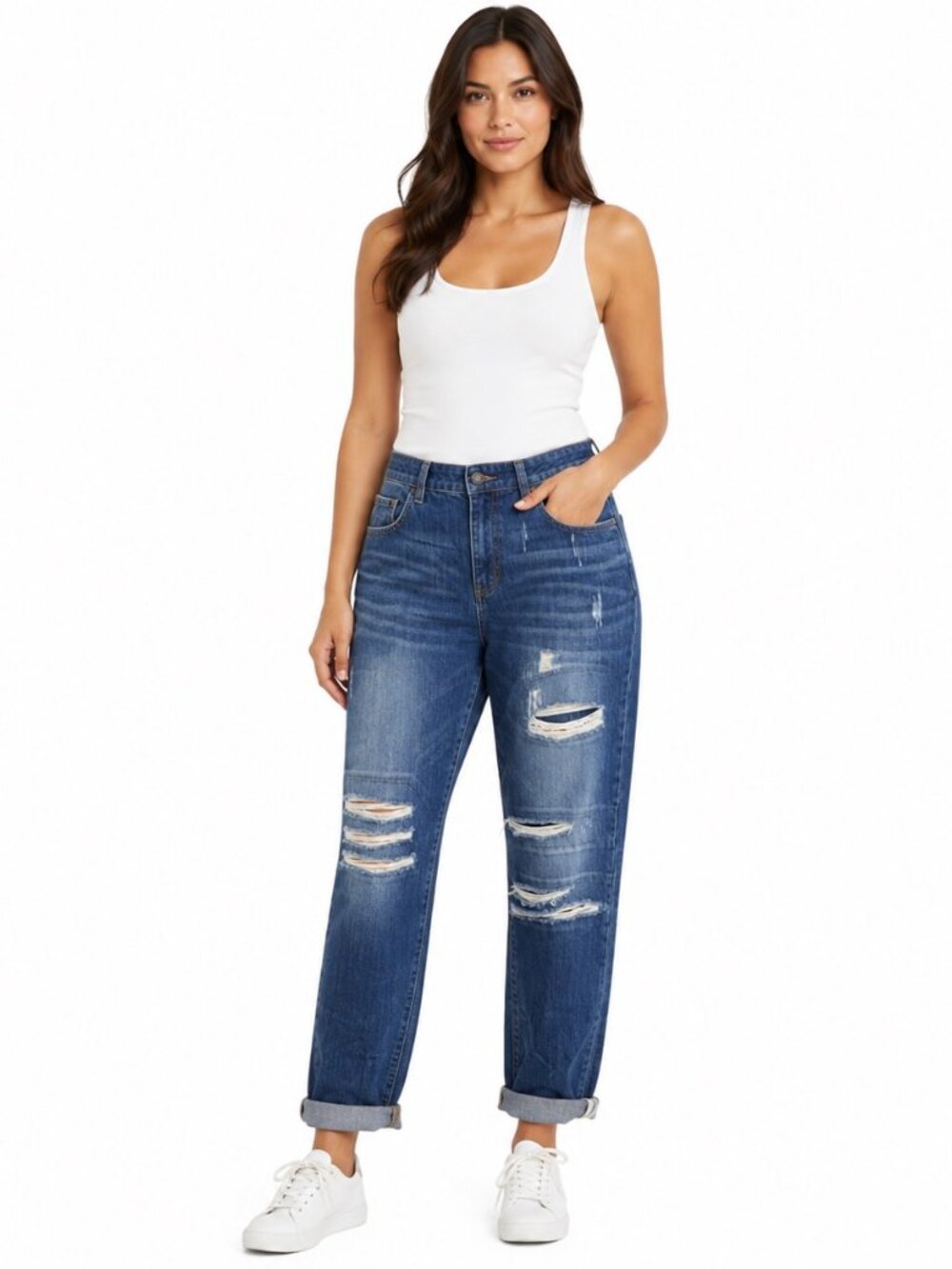 Joe Fresh Women’s Jeans Size 14/32W Boyfriend Garconne Ample Distressed Blue